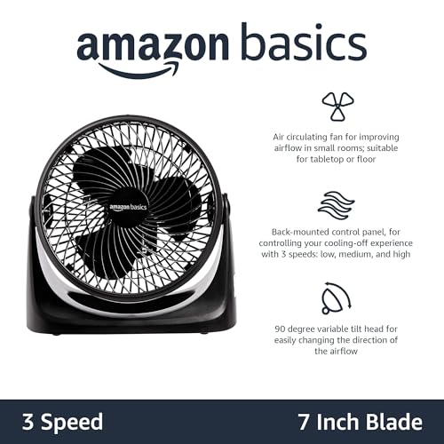 11-Inch Air Circulator Fan with 90-Degree Tilt Head, 3 Speed Settings, Black I96794