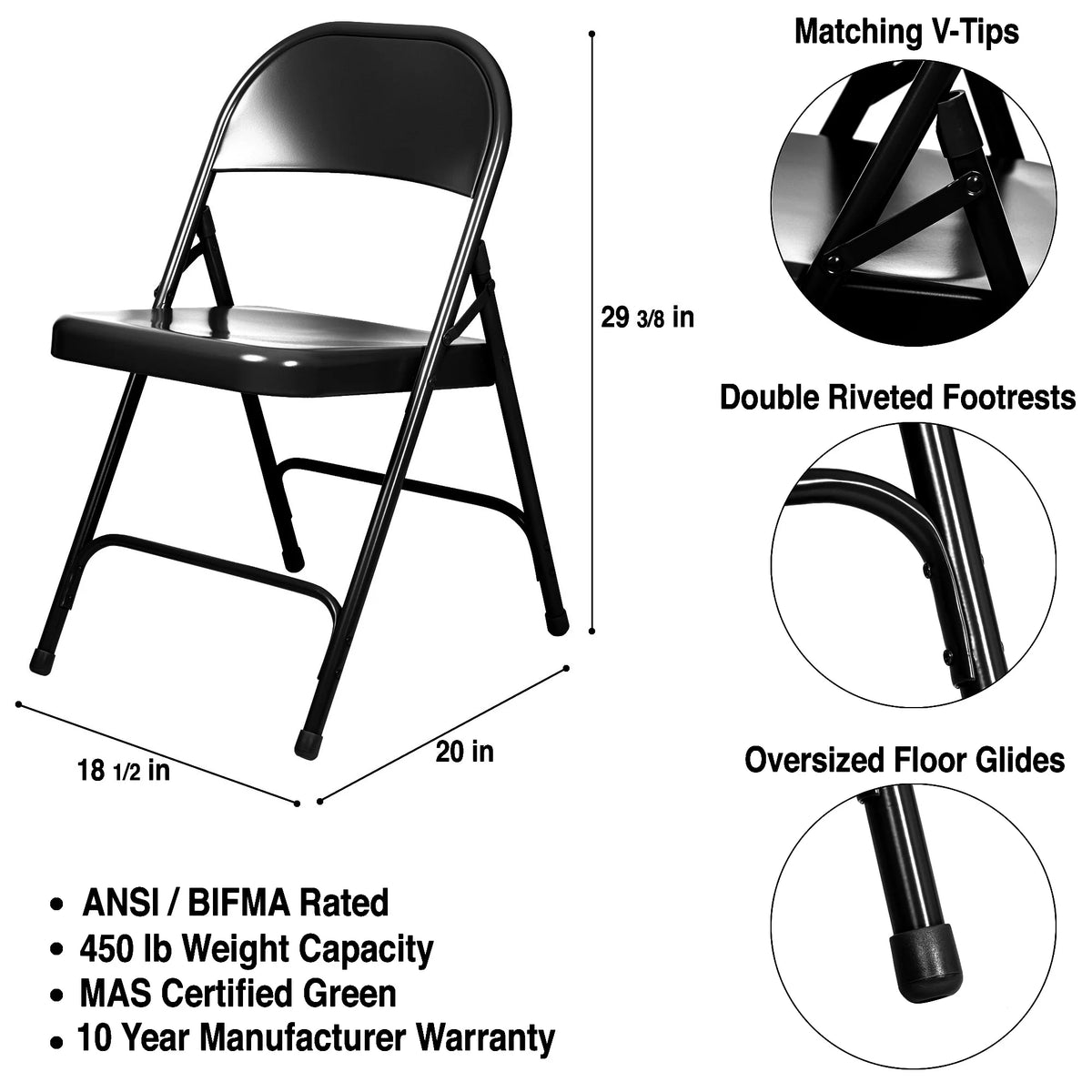 Black Steel Folding Chair, Pack of 4 T905