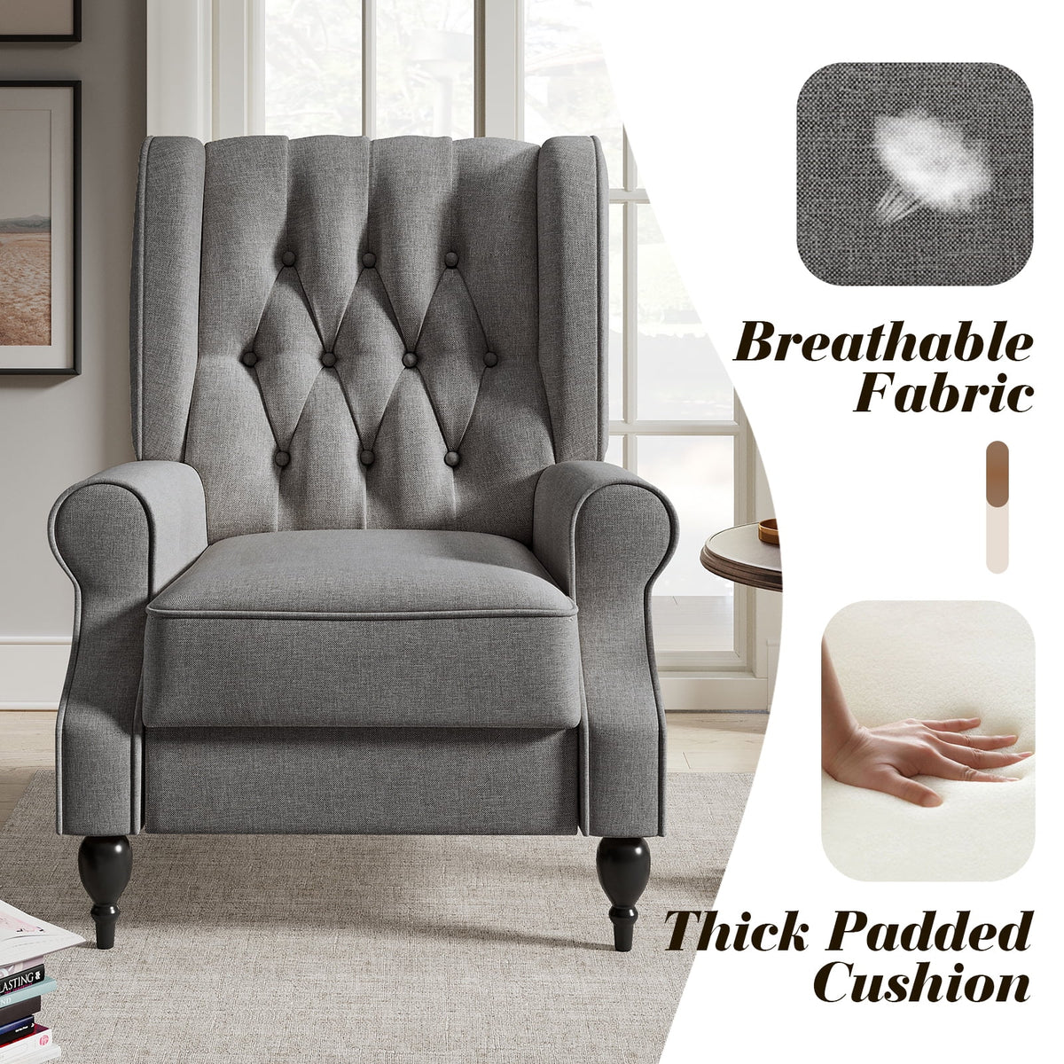 Dark Grey Upholstered Recliner Chair D621925