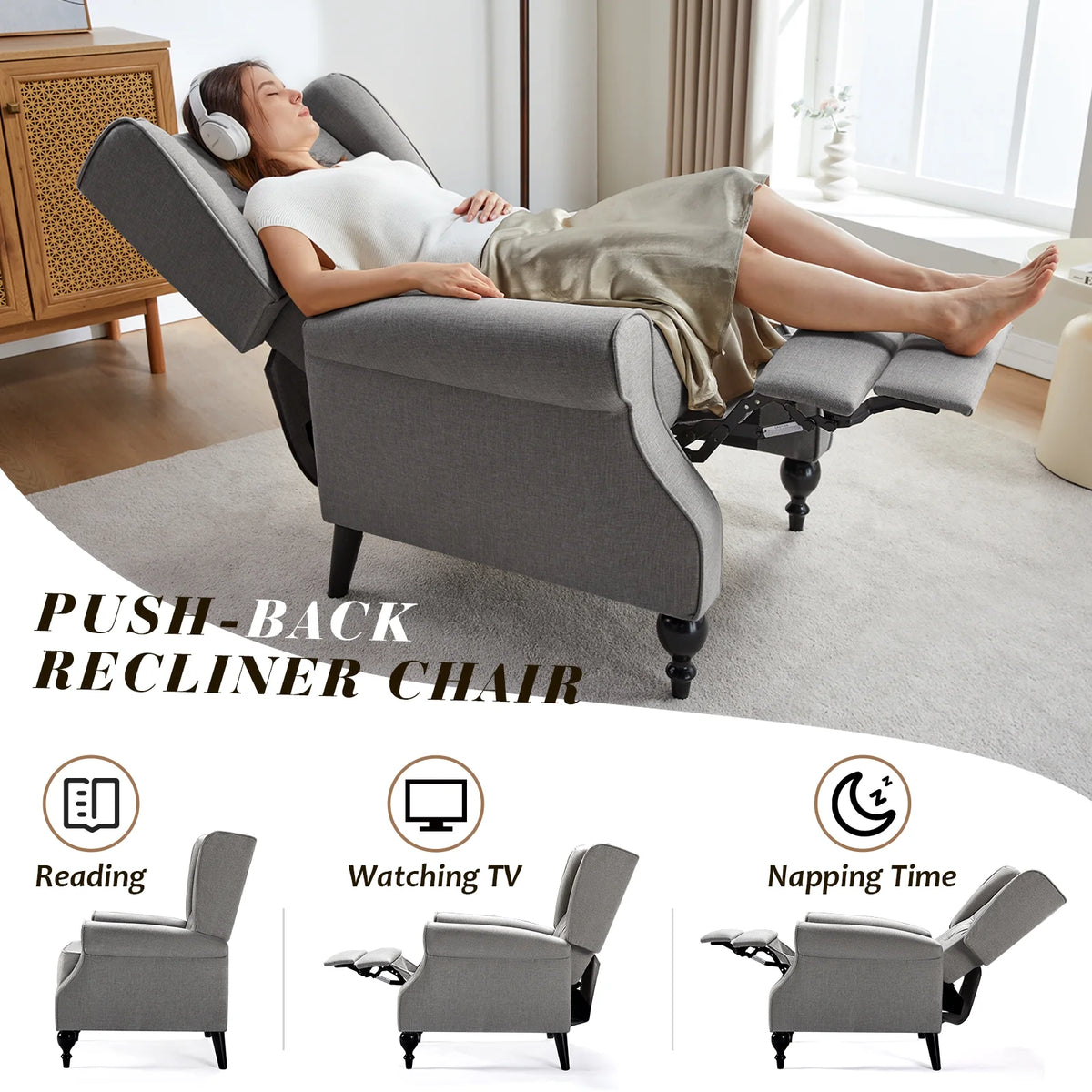 Dark Grey Upholstered Recliner Chair D621925