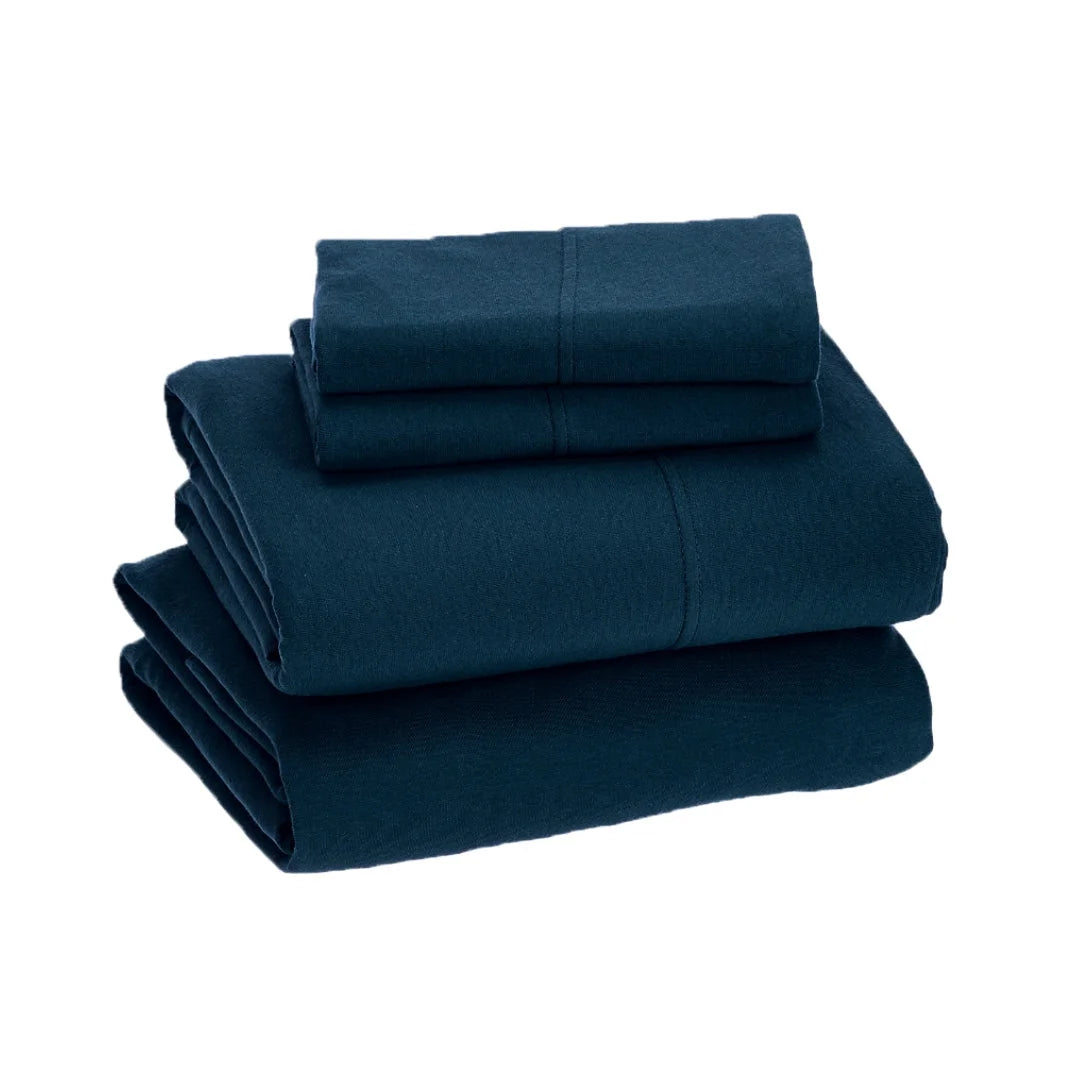 Queen Size 100% Cotton Jersey Sheet Set (4Pc, Navy) R340811