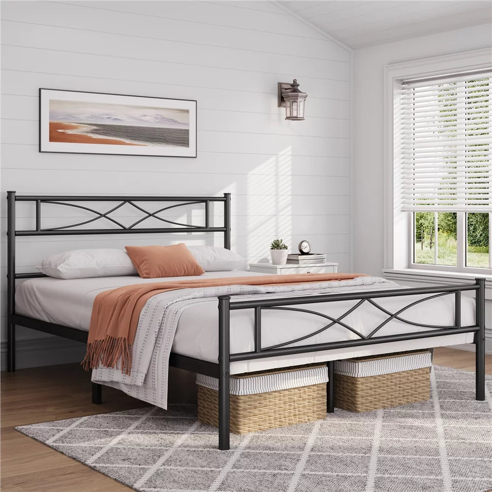 Black Queen Metal Bed with Headboard and Footboard Q122402