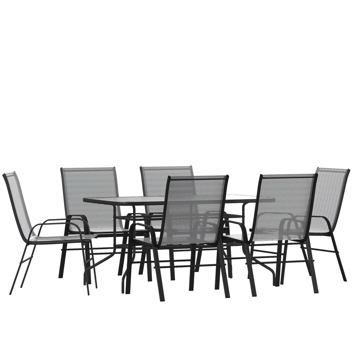 7-Piece Black Rippled Glass Patio Table Set with 6 Chairs X360524