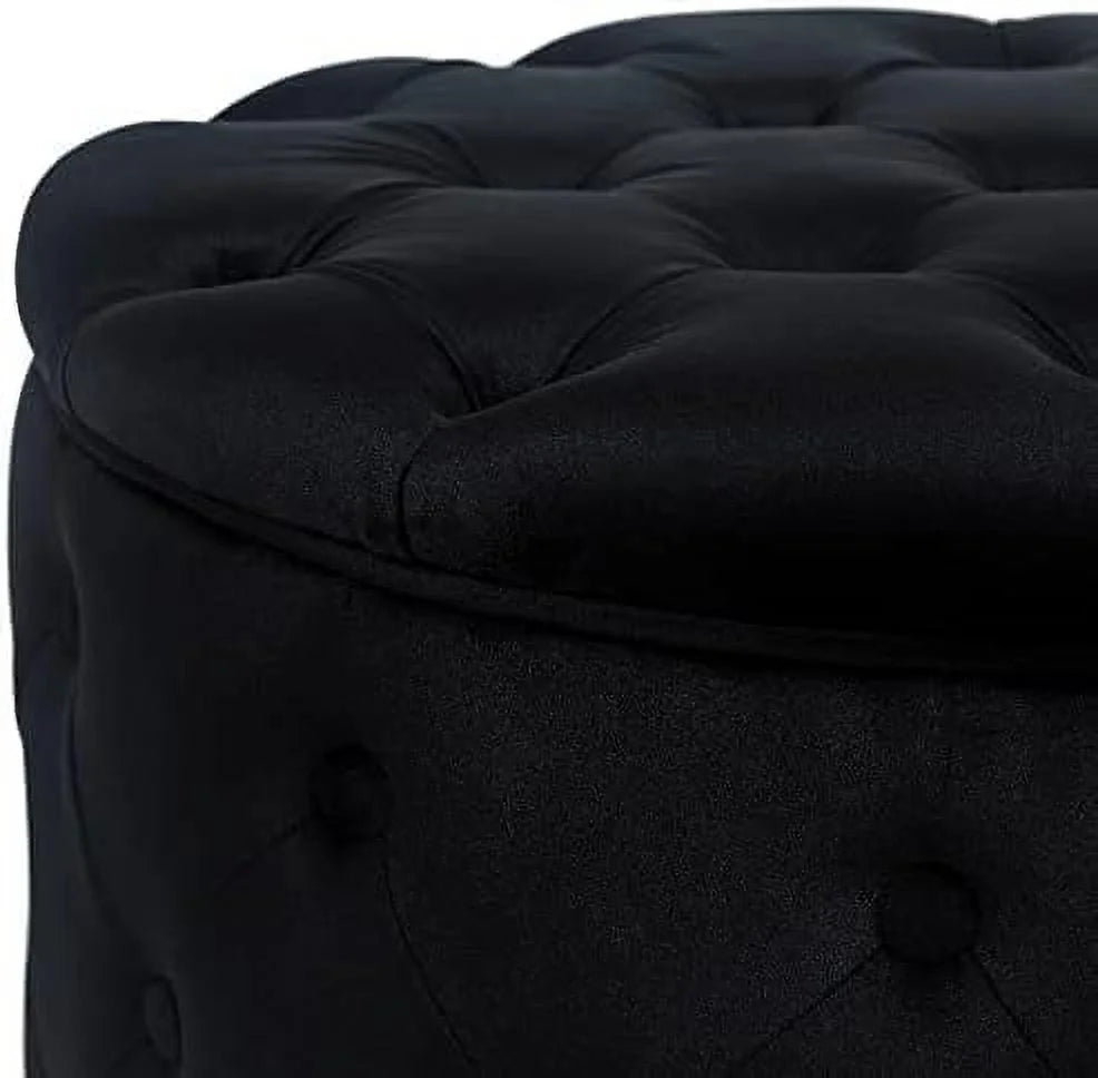 24.8" Round Velvet Tufted Ottoman F85407