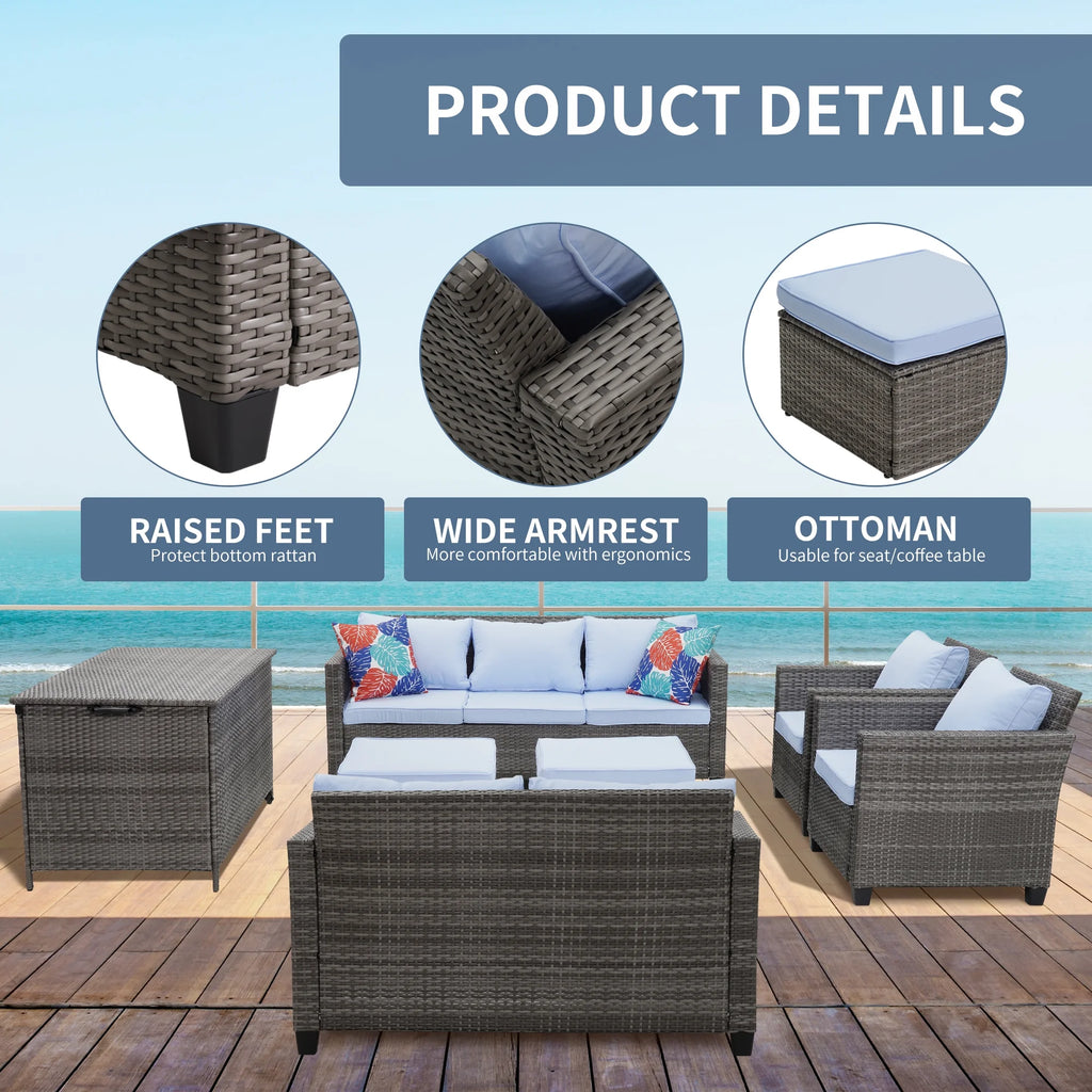 7 Pieces Wicker Rattan Sectional Conversation Set B3024