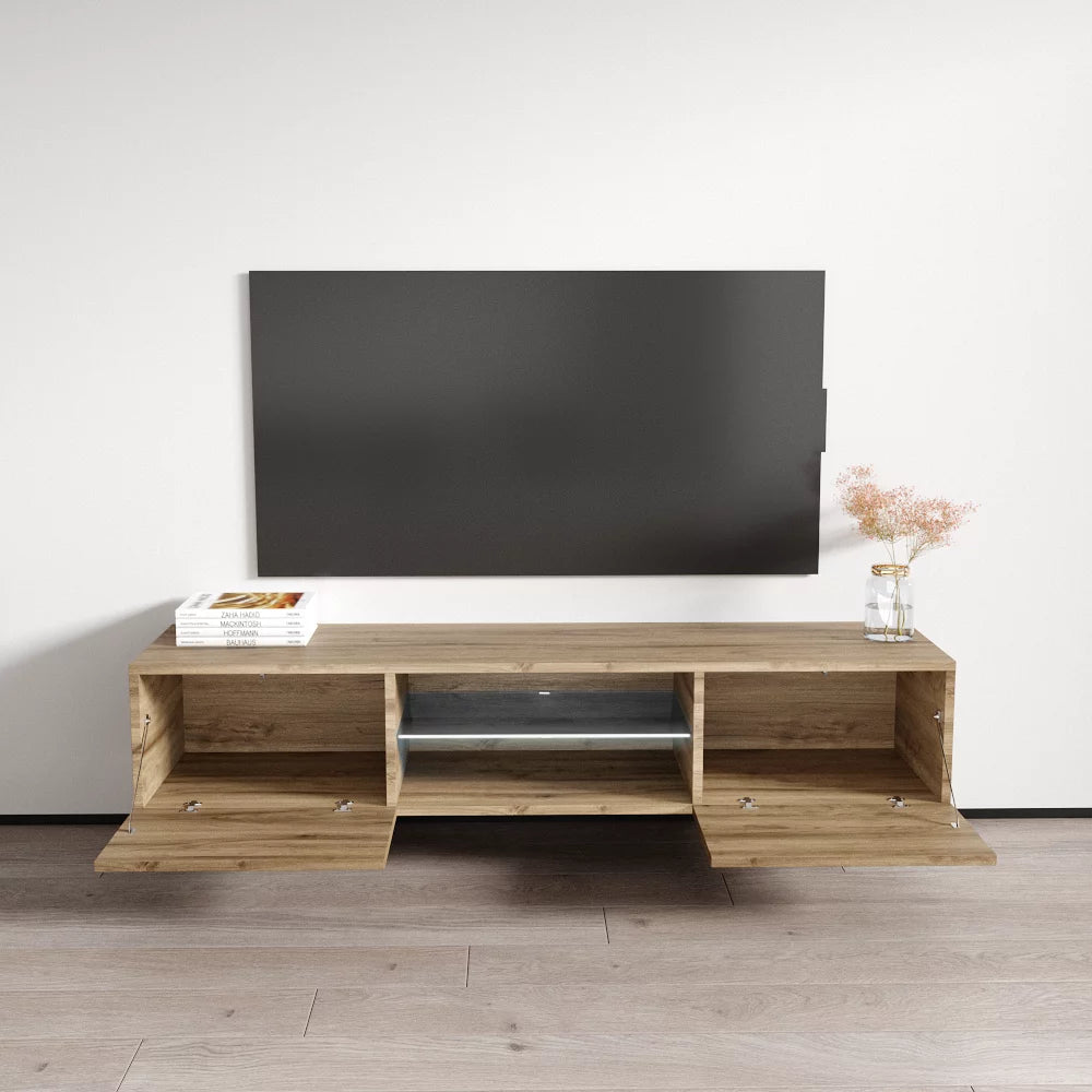 Floating TV Stand up to 70" High Gloss Wall Mounted Media Console with Storage Cabinets and LED Lights Z72608