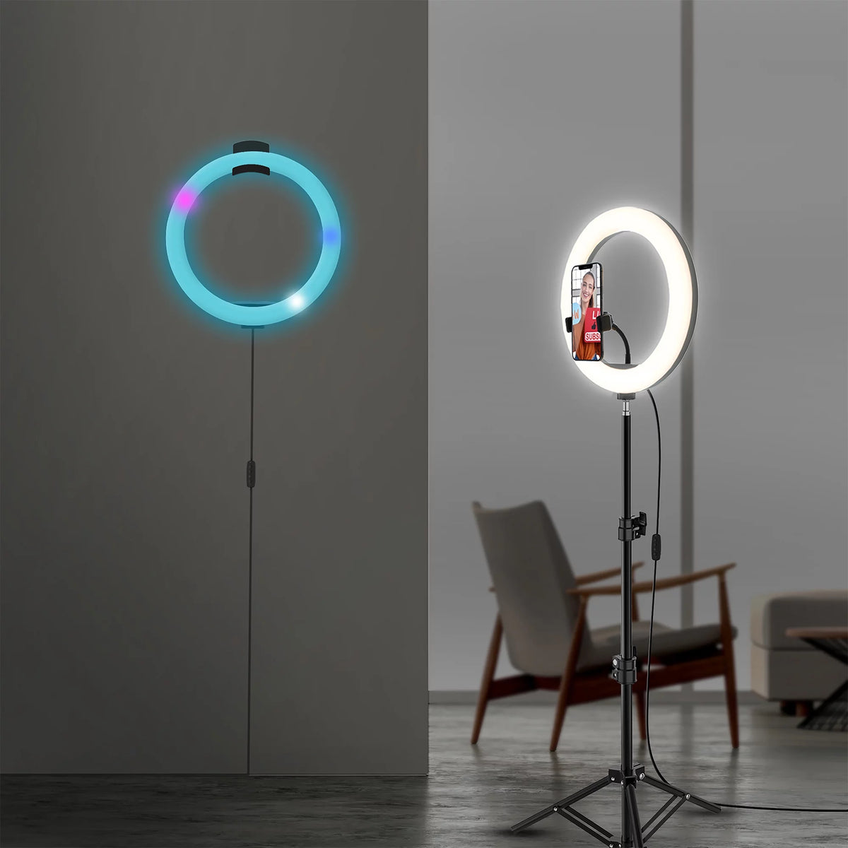 LED Ring Lamp and Vlogging Light Kit with Tripod Stand G125