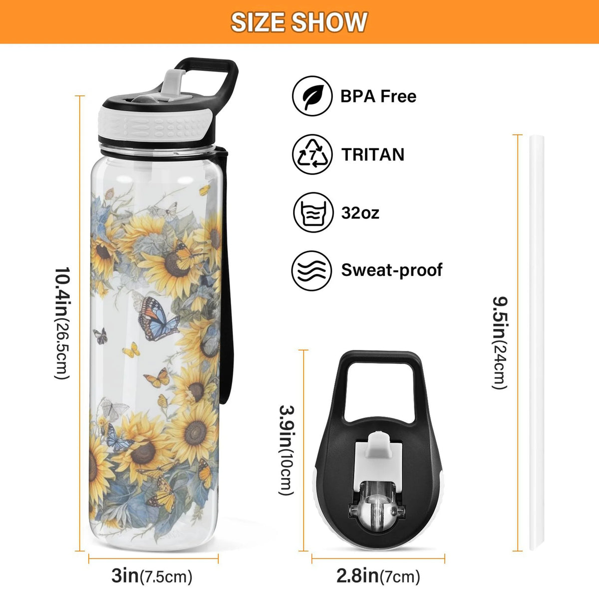 32oz Tritan Clear Water Bottle with Straw H8037