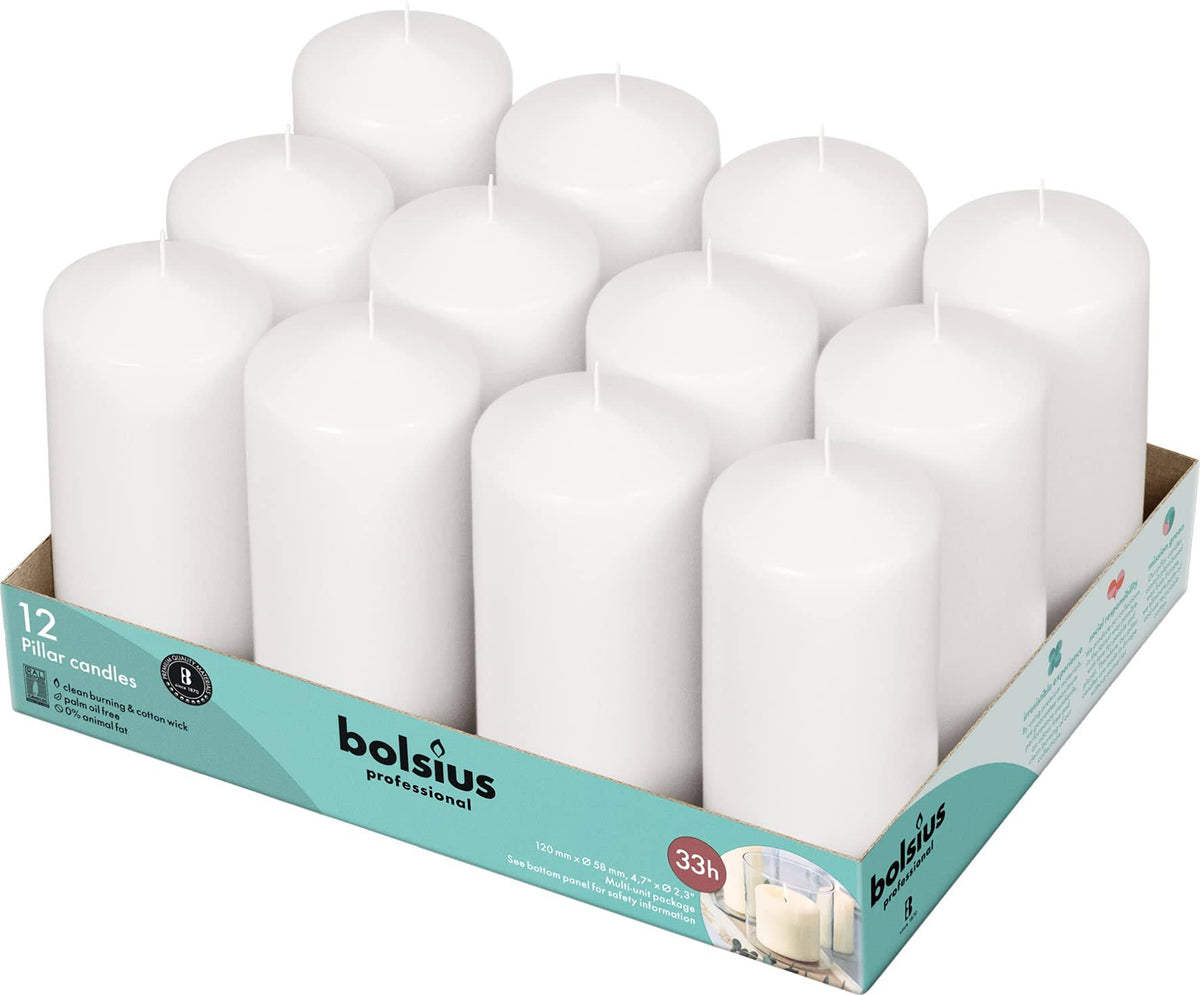 Set of 12 White Pillar Candles L71025