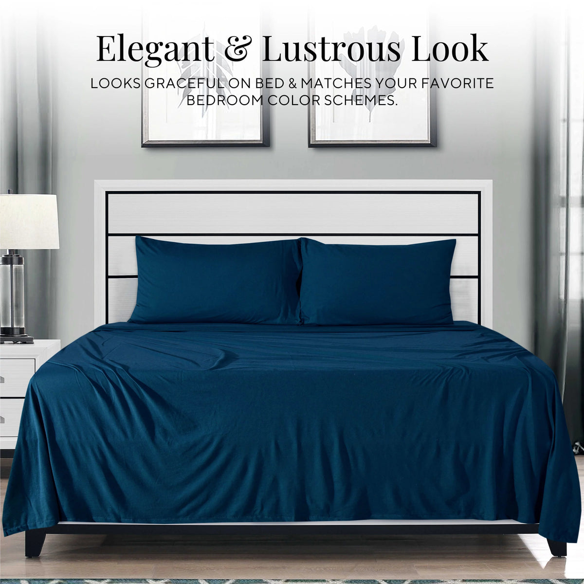 Queen Size 100% Cotton Jersey Sheet Set (4Pc, Navy) R340811
