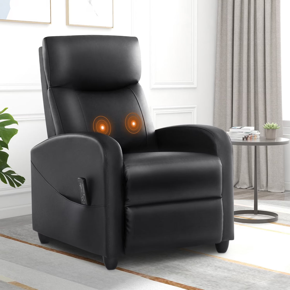 Black PU Leather Single Sofa Recliner Chair with Massage Backrest H8637