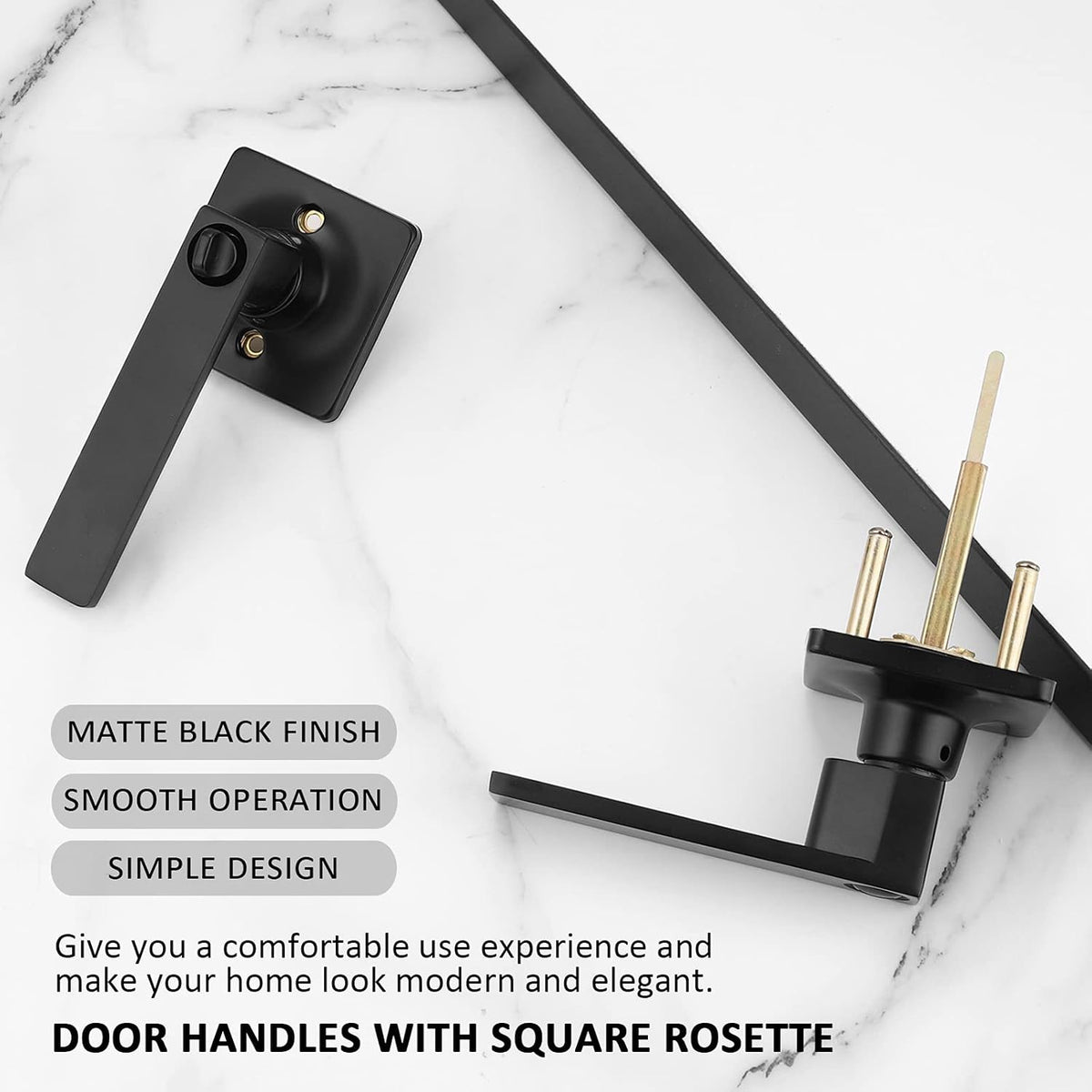 5 Pack Black Door Handles with Lock Privacy Door Levers M4833