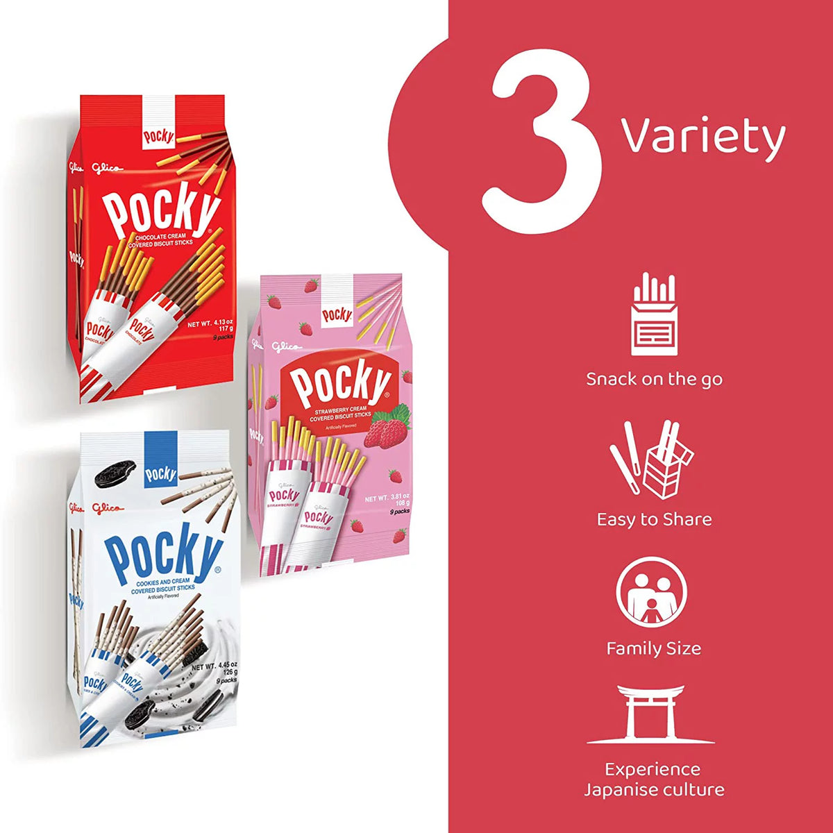 Pocky Sticks Japanese Snacks Variety Pack of 3 D839