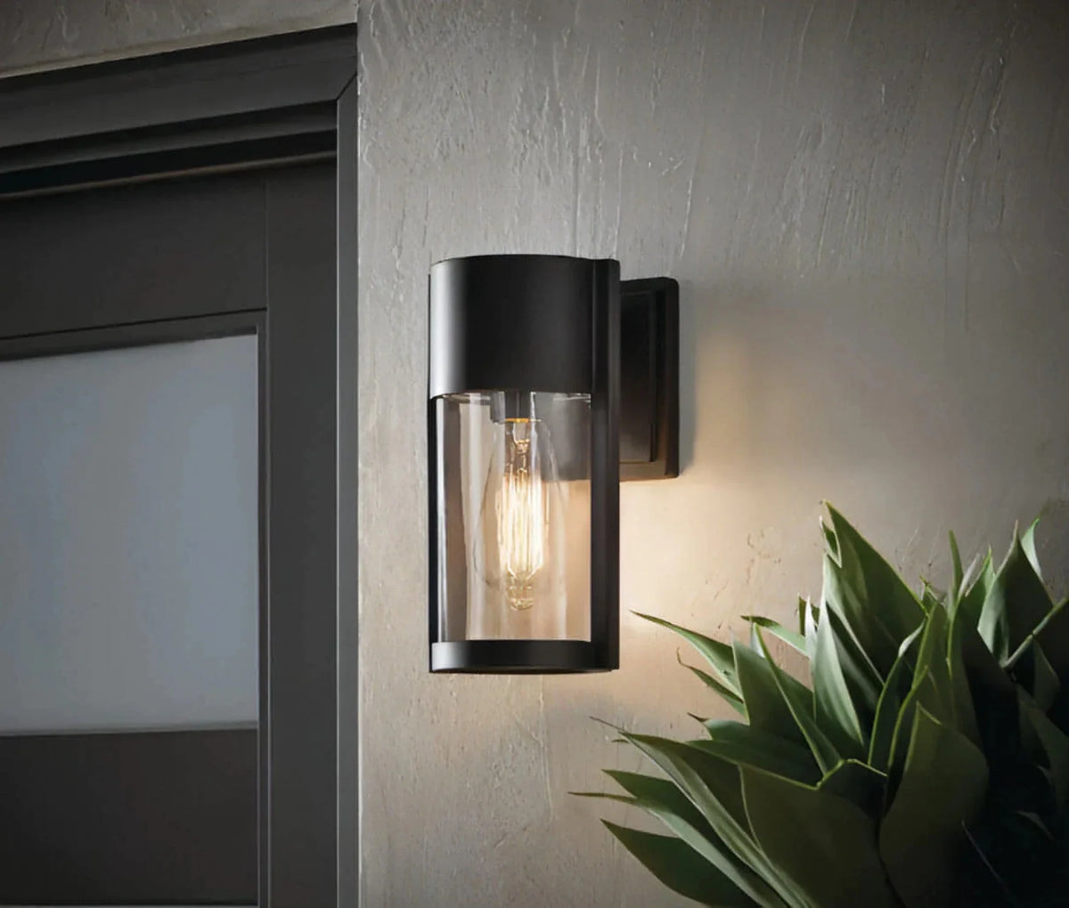 Matte Black Outdoor Wall Cylinder Light with Clear Glass U92895