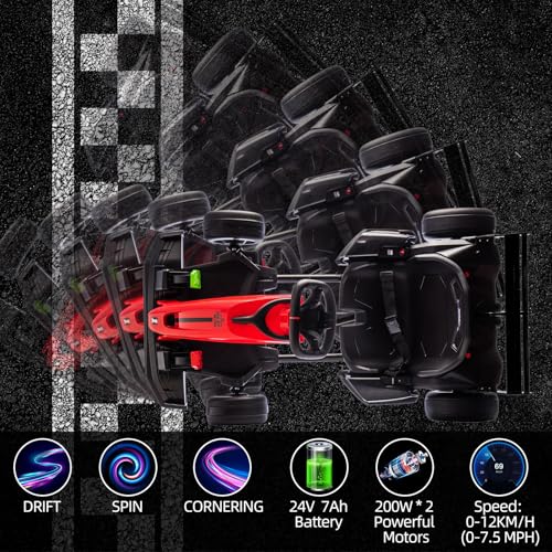 24V Kids Ride on Go Kart, 7.5mph Drifting Car, 7ah Battery 200W*2 Motors, Max Load 135lbs, White C13121