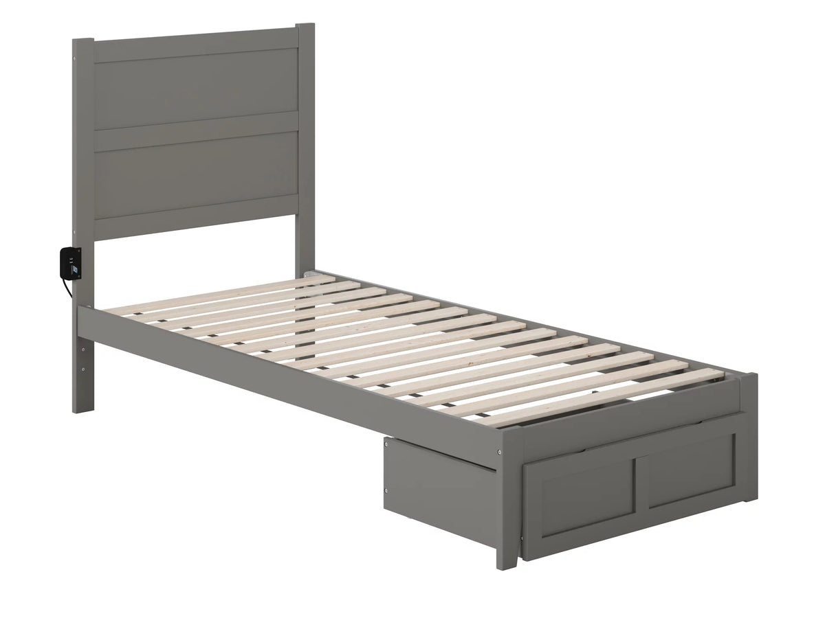 14" Twin XL Wood Platform Bed Frame with Foot Drawer Storage, Grey F507