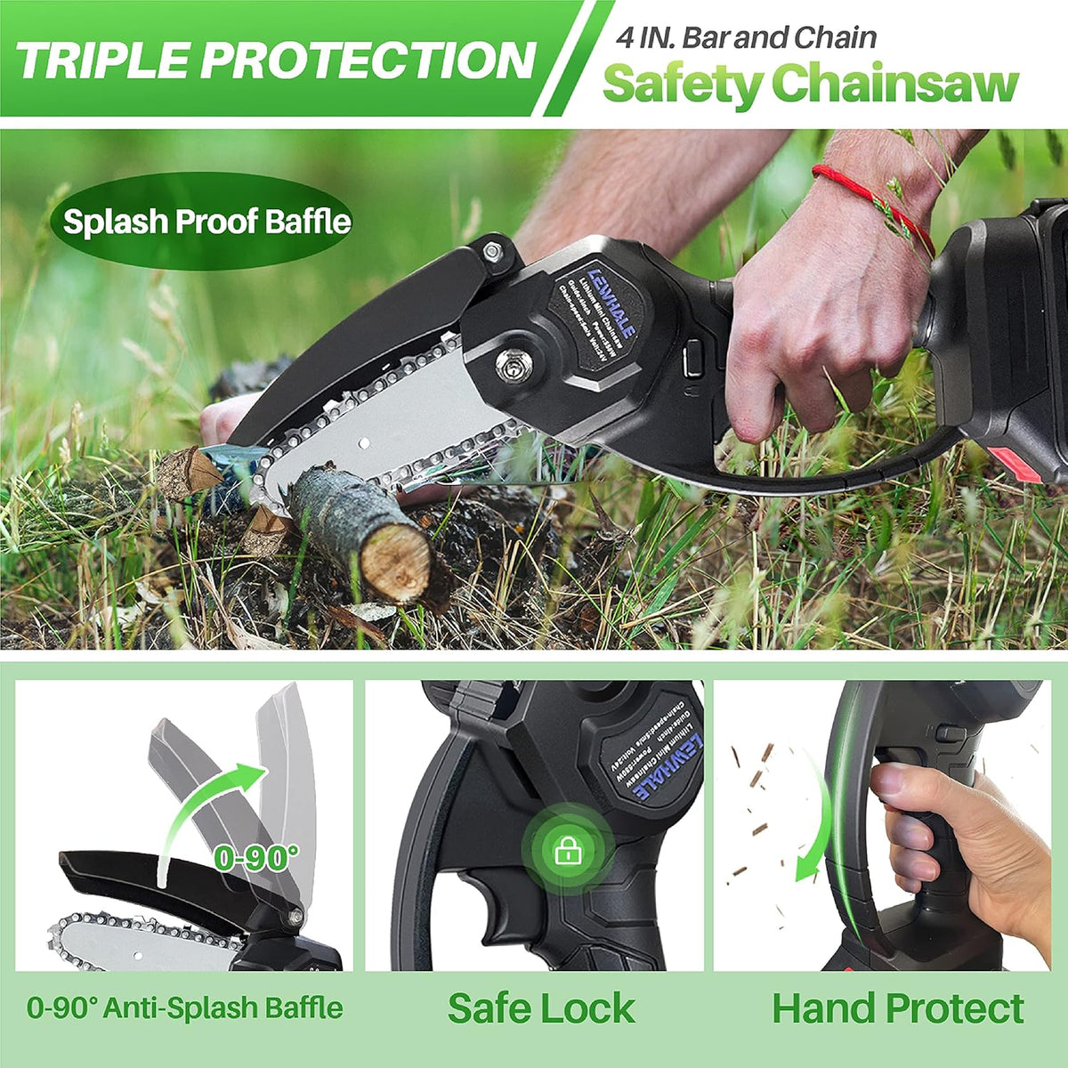 Mini Chainsaw 4-Inch Cordless Power Chain Saws, Pack of 2 I94542