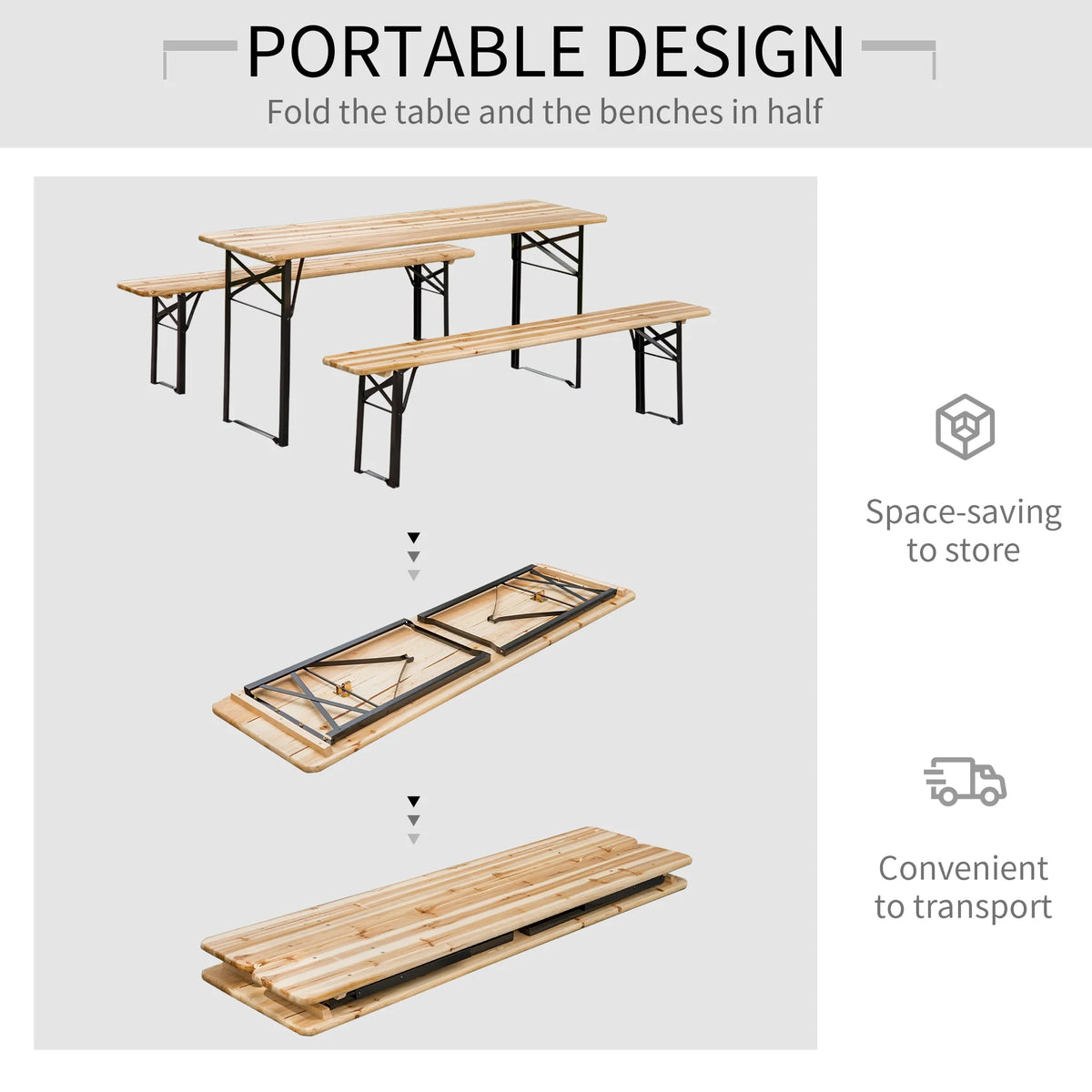 Wooden Outdoor Folding Picnic Table Set with Bench O669251