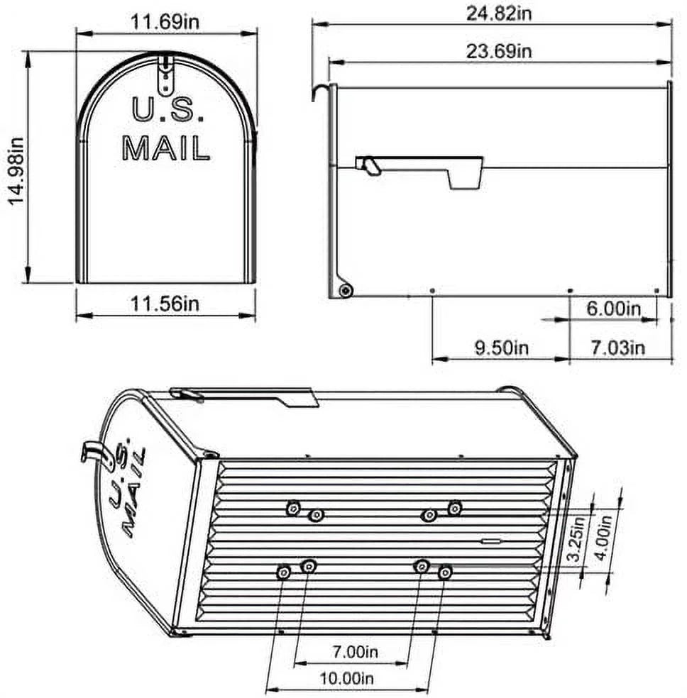 Galvanized Steel Post Mount Jumbo Mailbox Y68938