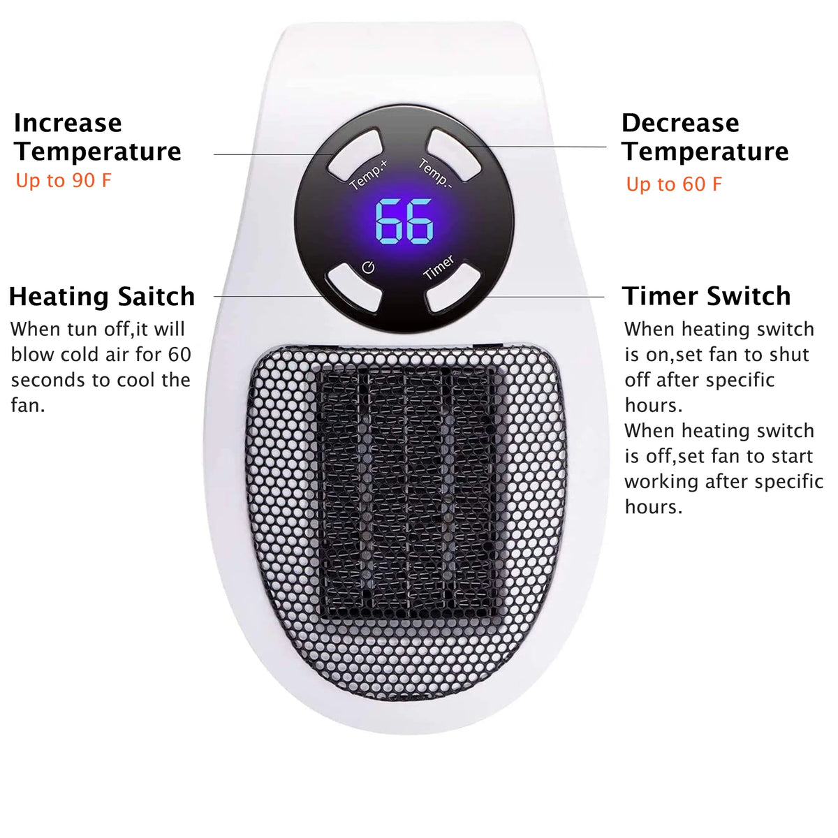 Portable Electric Heater with Adjustable Thermostat D630088