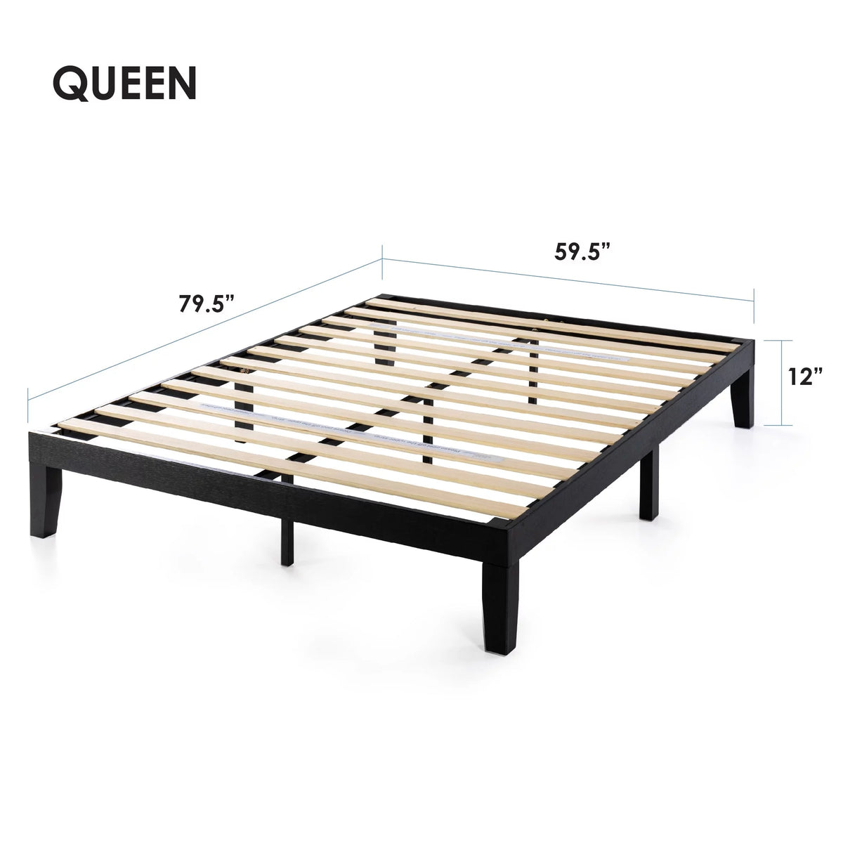 12" Black Queen Solid Wood Platform Bed Frame H225545