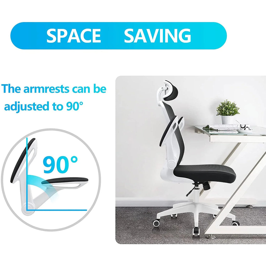 White Ergonomic Office Chair with Headrest and Flip-up Arms Y781