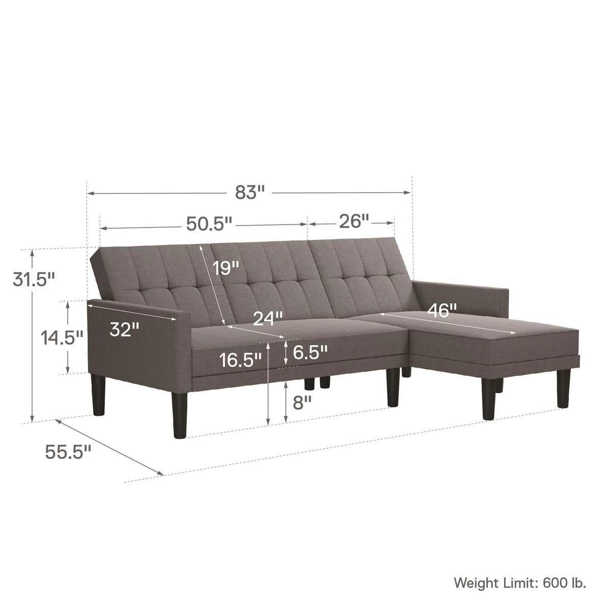 Grey Linen Sectional Sofa Futon X640399