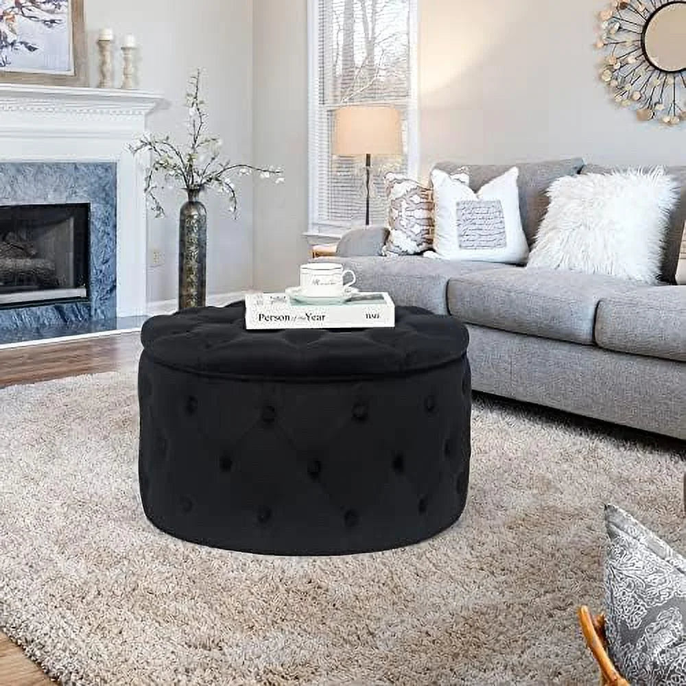 24.8" Round Velvet Tufted Ottoman F85407