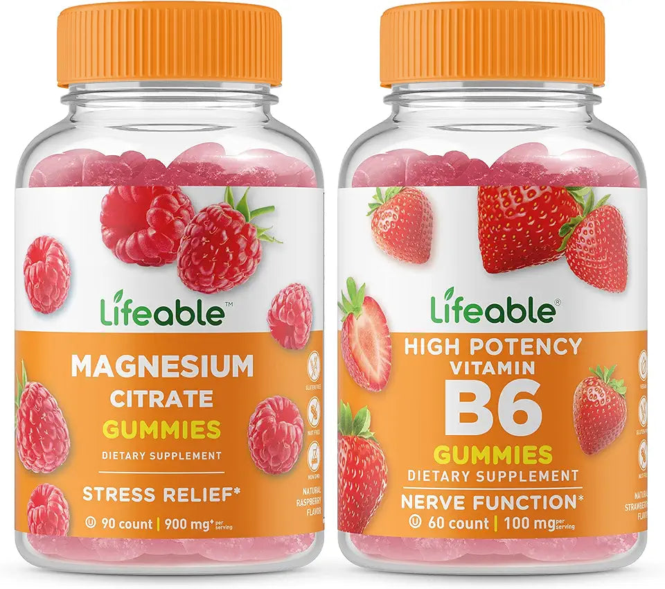 Magnesium + Vitamin B6 Gummies Bundle Gluten Free GMO Free Chewable U24743