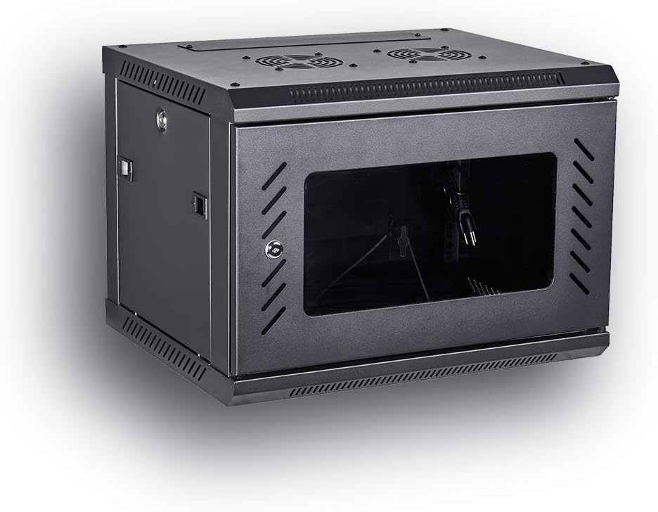 Wall Mount Rack Server Cabinet 19-Inch Network Enclosure with Locking Glass Door 16-Inches Deep T379370