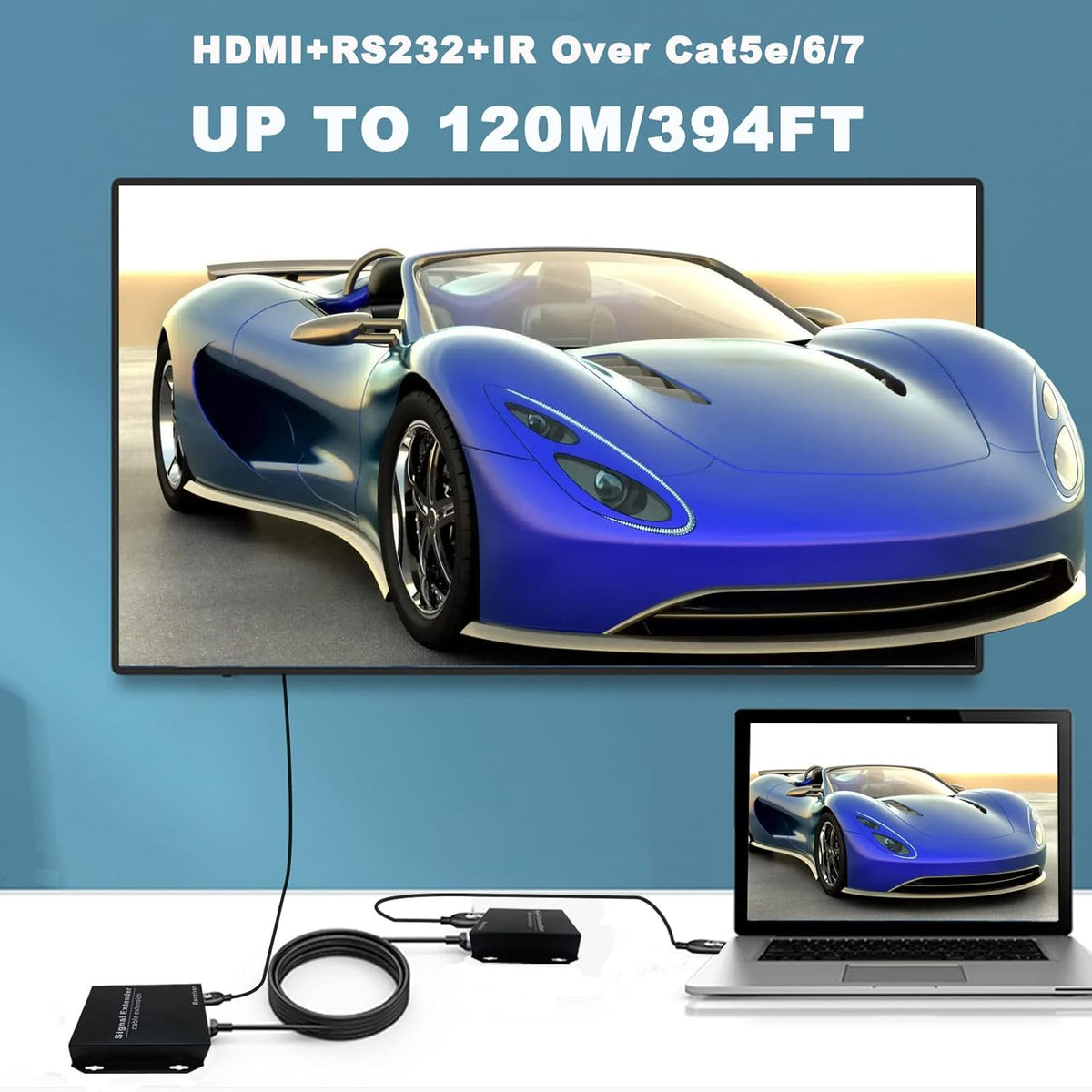 4K HDMI Extender Over Ethernet Cat5e/6/7, HDMI Balun Over IP Gigabit Switch, IR Control, Bidirectional RS-232, EDID Pass-Through HDMI Transmitter Receiver Kit A623279