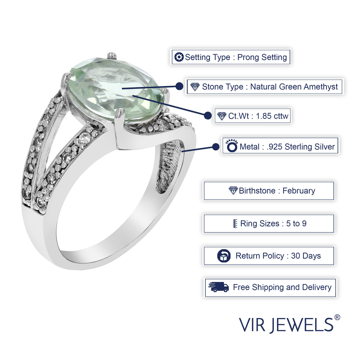 Green Amethyst Oval 10x8 MM Prasiolite Ring in Sterling Silver D667