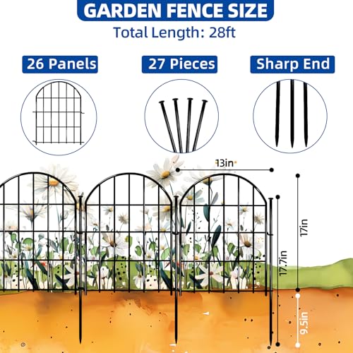 26 Pack 22in X 28ft Arched No Dig Rustproof Metal Garden Fence B70761