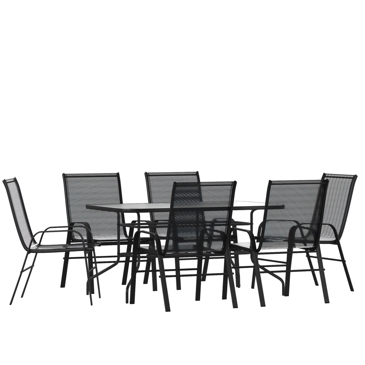 7-Piece Black Rippled Glass Patio Table Set with 6 Chairs X360524
