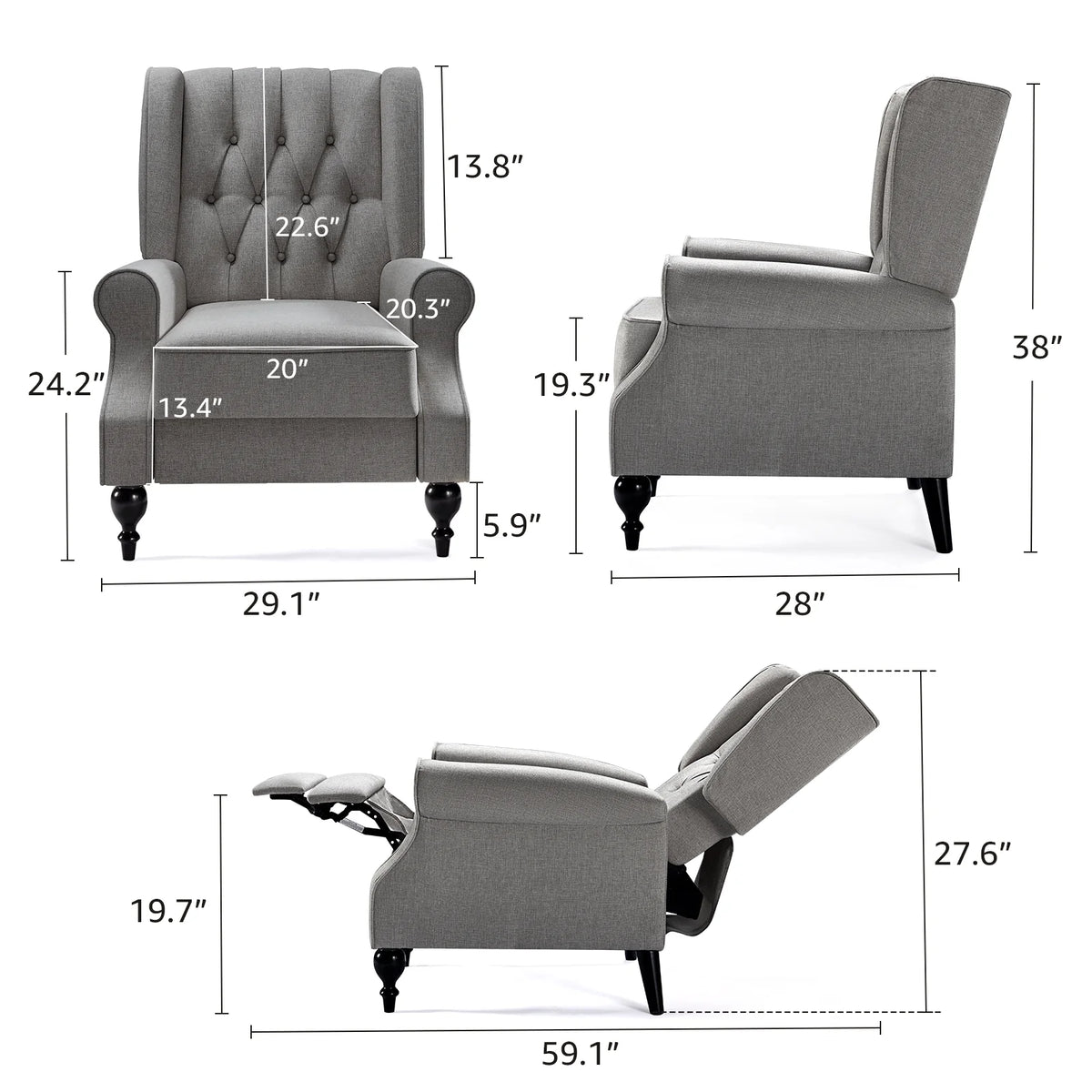 Dark Grey Upholstered Recliner Chair D621925