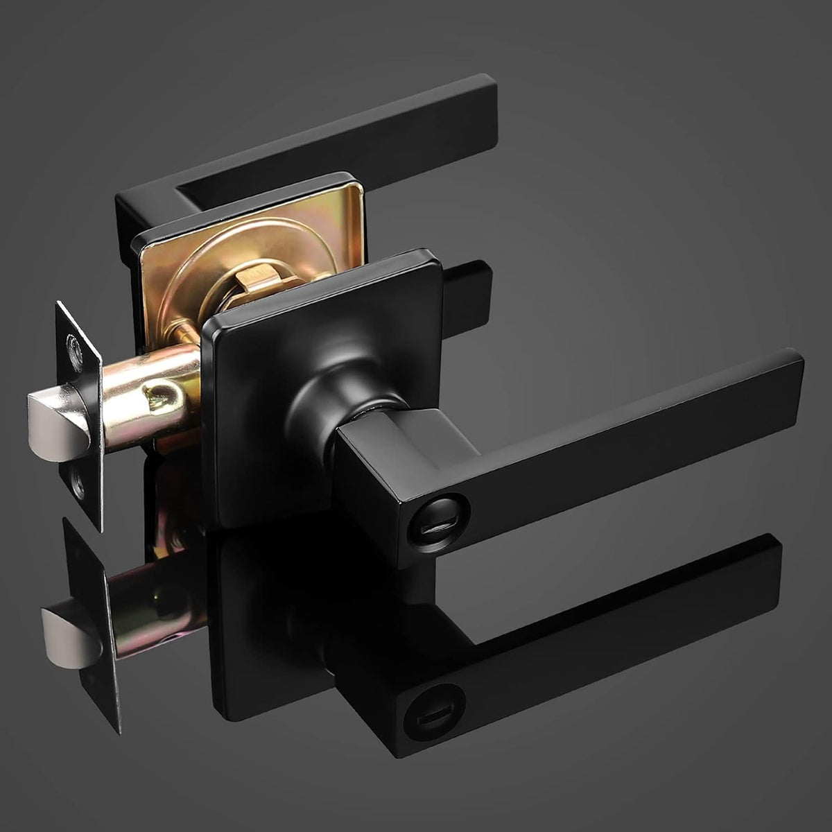 5 Pack Black Door Handles with Lock Privacy Door Levers M4833