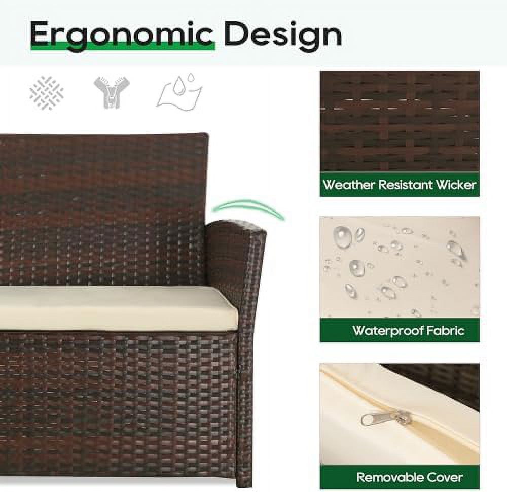 Brown Wicker 4 Piece Rattan Sectional Sofa Set with Table and Loveseat Y3192