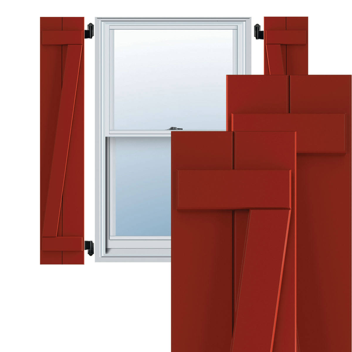 Fire Red PVC Board and Batten Shutters (Per Pair) D94125