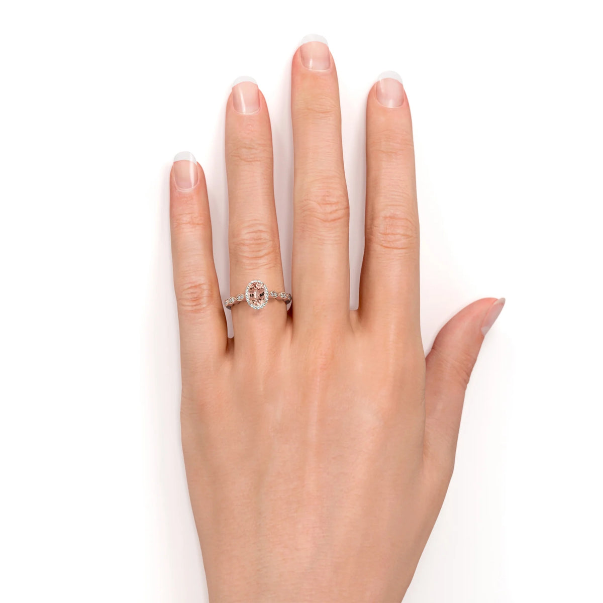 18K Gold Over Sterling Silver Oval Cut Morganite and Moissanite Engagement Ring E319180
