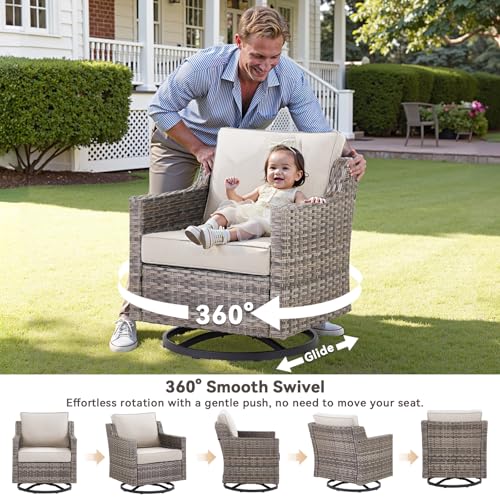 5 Pieces All-Weather Wicker Patio Furniture Set with Swivel Chairs O963