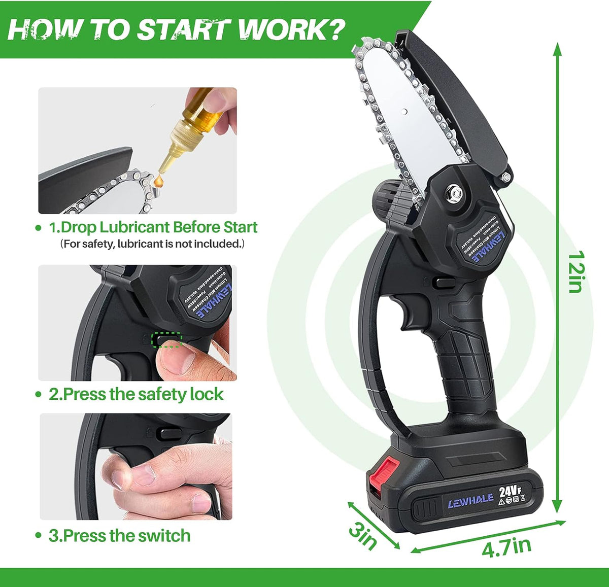 Mini Chainsaw 4-Inch Cordless Power Chain Saws, Pack of 2 I94542