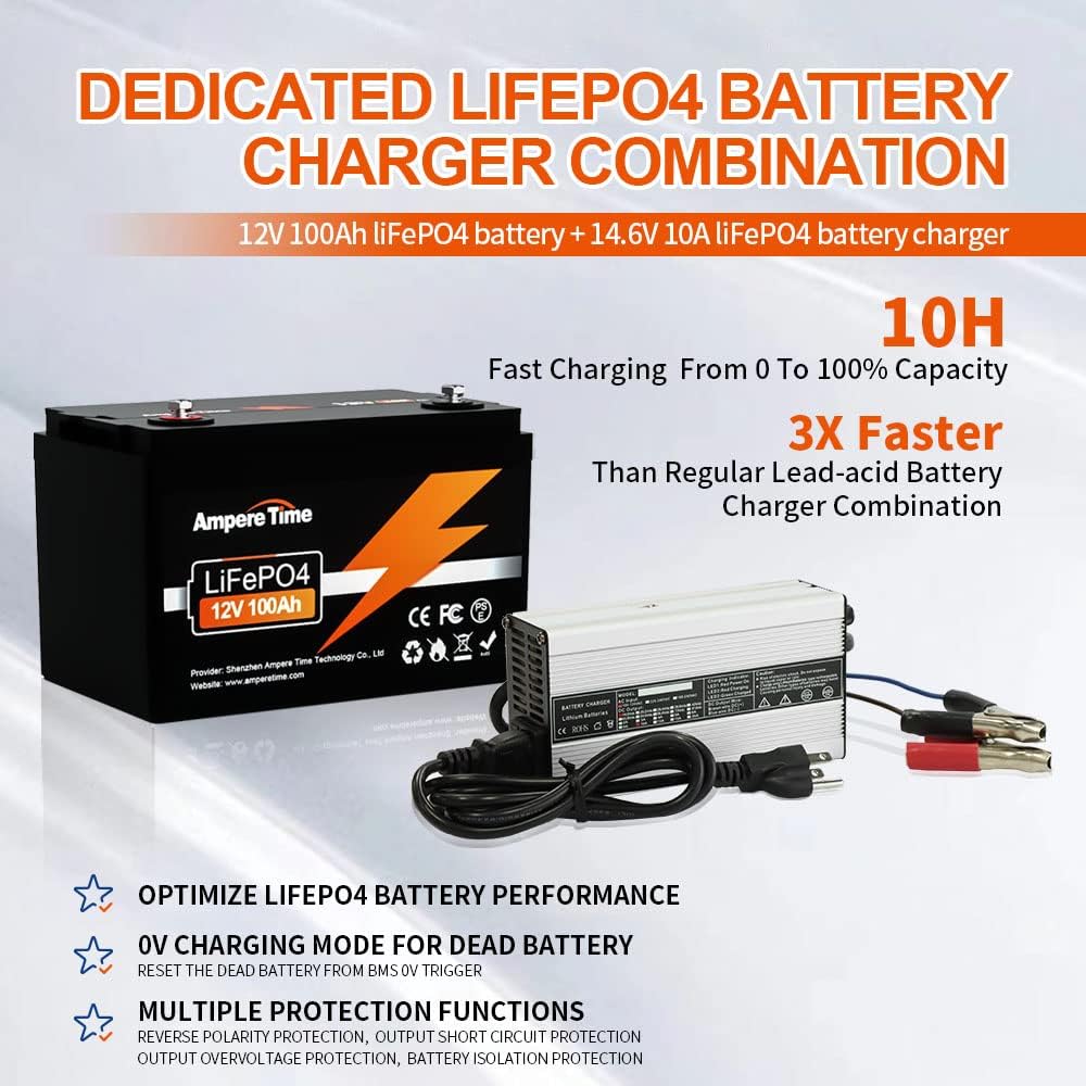 12V 100Ah LiFePO4 Battery with 14.6V 10A Charger H586