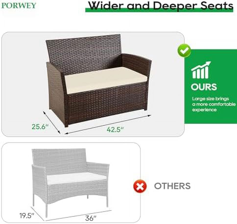 Brown Wicker 4 Piece Rattan Sectional Sofa Set with Table and Loveseat Y3192