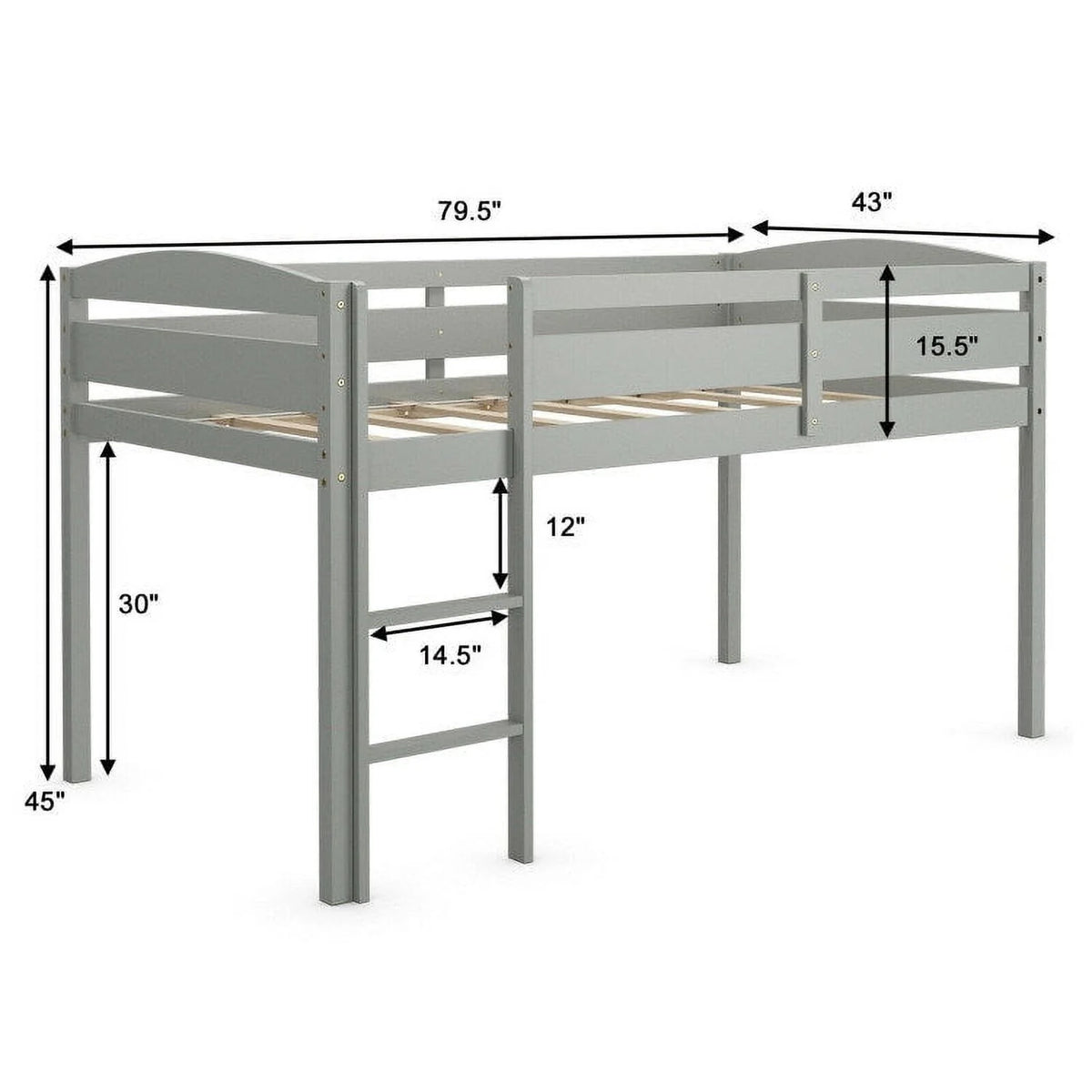 Twin Wooden Low Loft Bunk Bed with Guard Rail and Ladder Q38657