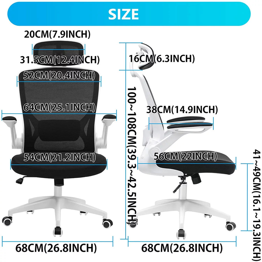 White Ergonomic Office Chair with Headrest and Flip-up Arms Y781