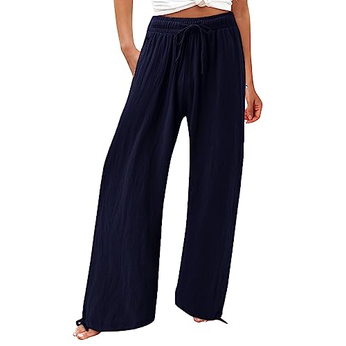Loose Wide Leg Beach Pants with Elastic High Waist T404