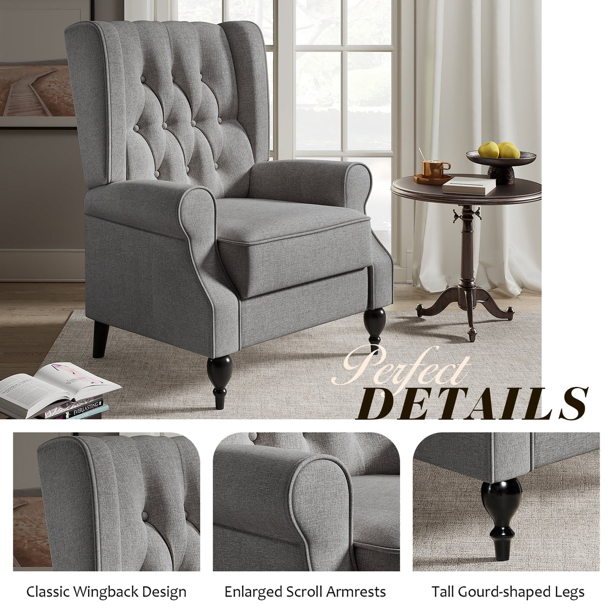 Dark Grey Upholstered Recliner Chair D621925