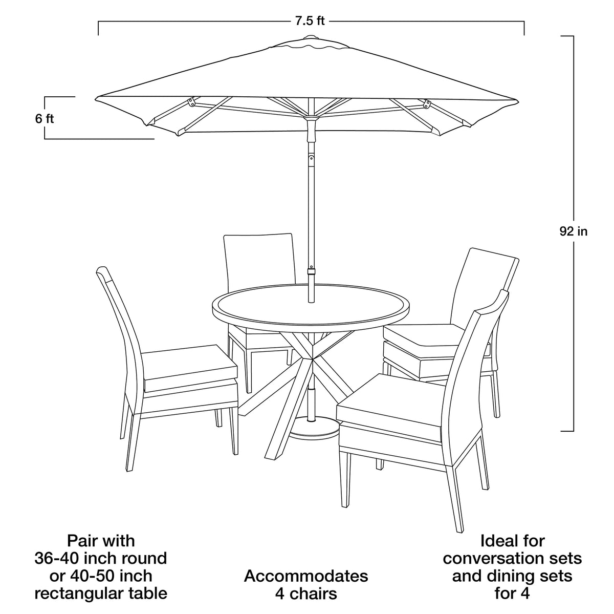 6 x 7.5 Foot Push-Up Rectangular Market Umbrella Tan X121040