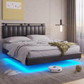 White LED Floating Queen Bed Frame with Wall Mounted Headboard F152