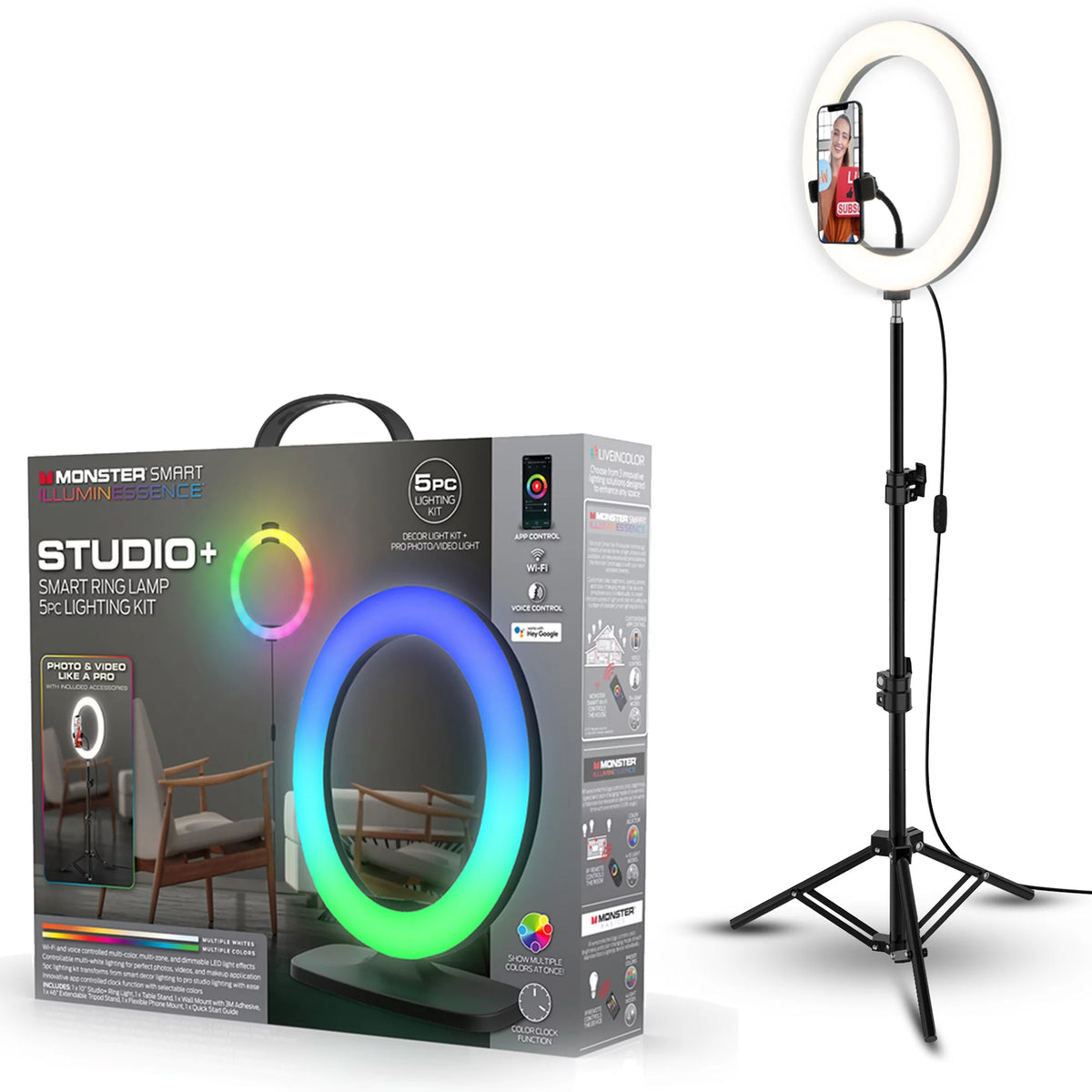 LED Ring Lamp and Vlogging Light Kit with Tripod Stand G125